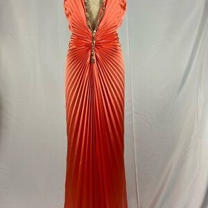 Nicole Bakti Orange Plunge Maxi Dress